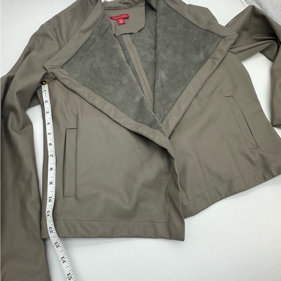 SAKS FIFTH AVENUE Faux Leather Jacket Waterfall Cardigan Grunge Biker Rocker - Picture 8 of 9